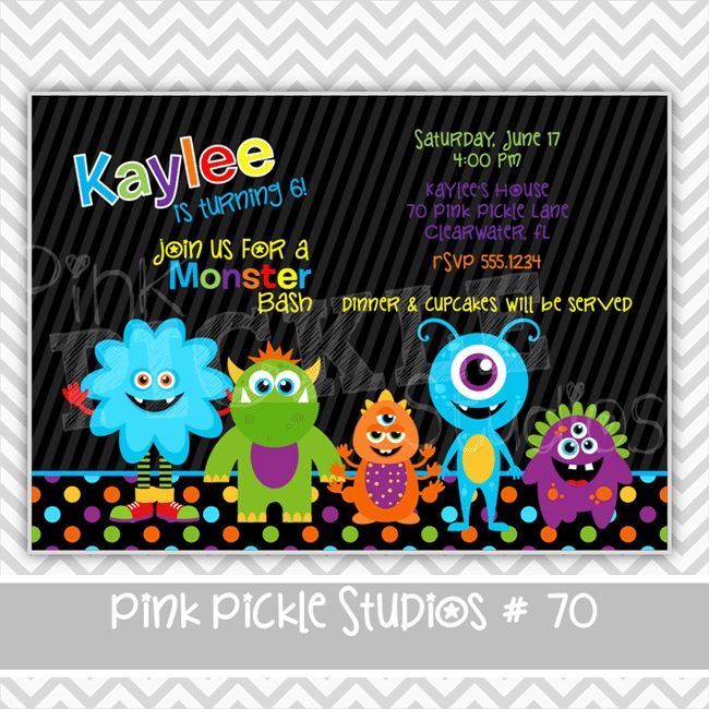 Monster Bash Halloween Personalized Party Invitation or Thank You Card 