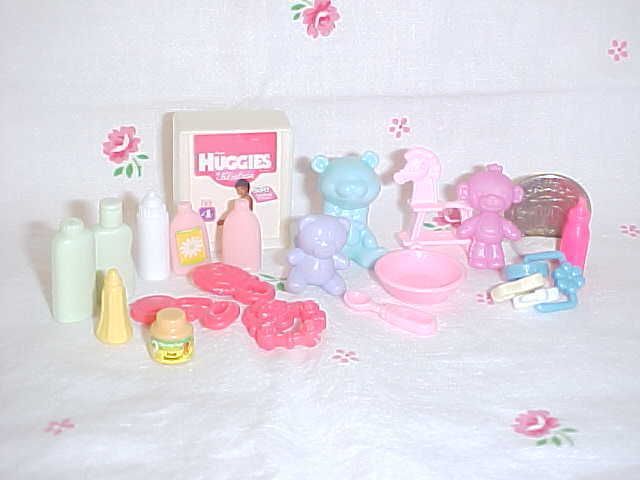   19 Piece Krissy Baby Accessory Lot Toys Diaper Pack Food Dishes