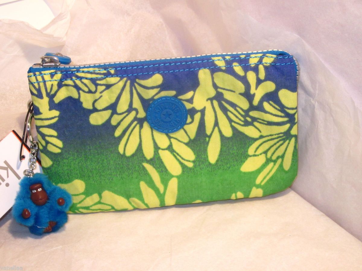 KIPLING Creativit POUCH Bags Cases Purses w Monkey Blue Green Yellow 