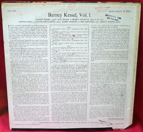 Barney Kessel V 1 Easy Like LP Demo Yankees Record VG