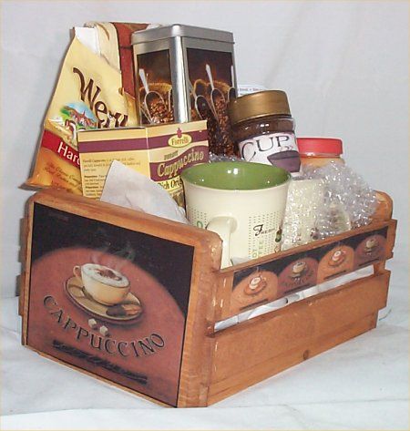 Gift Basket Coffee Latte Cafe Gift 2 Mugs Candy Crate W