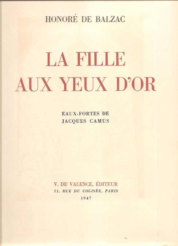 Balzac French 1947 La Fille Aux Yeux Dor Unique 4 Etching by Jacques 