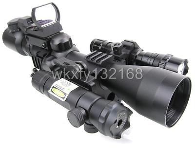   Mil Dot Optics Sniper Rifle Scope /QD Green Laser /501B Torch/223 R&G