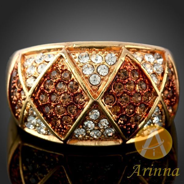 ARINNA Topaz Gold GP 18K Swarovski Crystals Finger Ring
