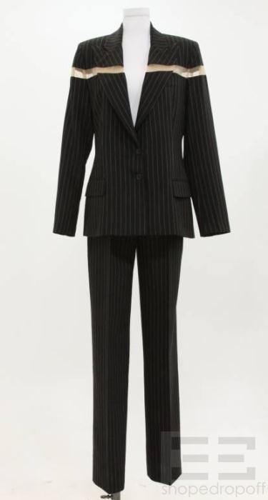 Alexander McQueen Black Beige Pinstripe Mesh Panel Jacket Pants Suit 