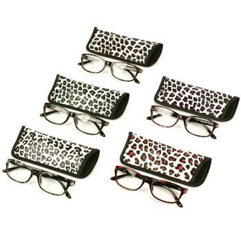Animal Print Clear Lens Reading Glasses Eyeglasses Pouch Case Black 