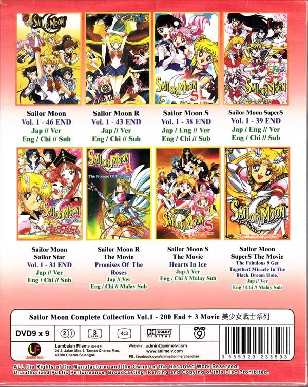 DVD Sailor Moon Complete Collection Vol 1 200 End 3 Movie