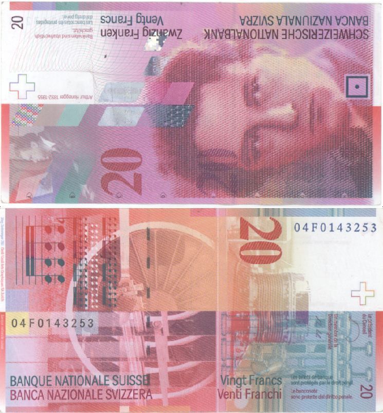 Switzerland 20 Francs P 69 aXF Note Arthur Honegger 2005
