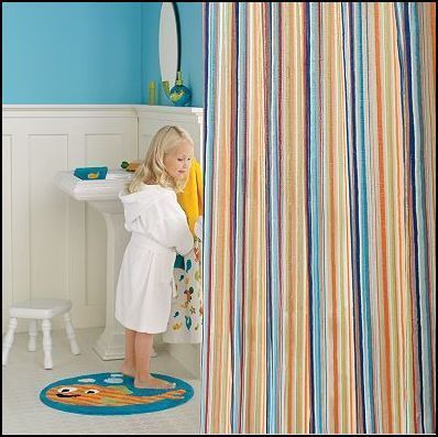 Jumping Beans Striped Multi Color Kids Shower Curtain New