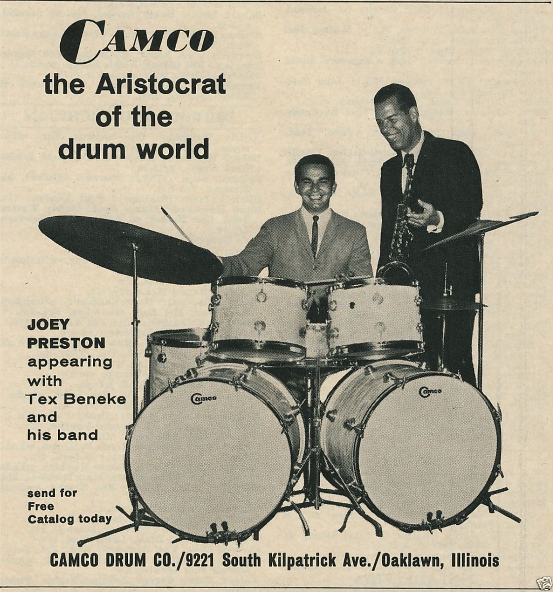   Aristocrat Drums Double Bass Joey Preston Tex Beneke Vintage Ad