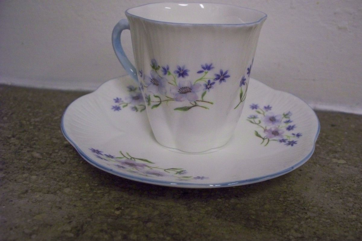 VINTAGE SHELLEY BLUE ROCK DEMI CUP AND SAUCER FINE BONE CHINA 
