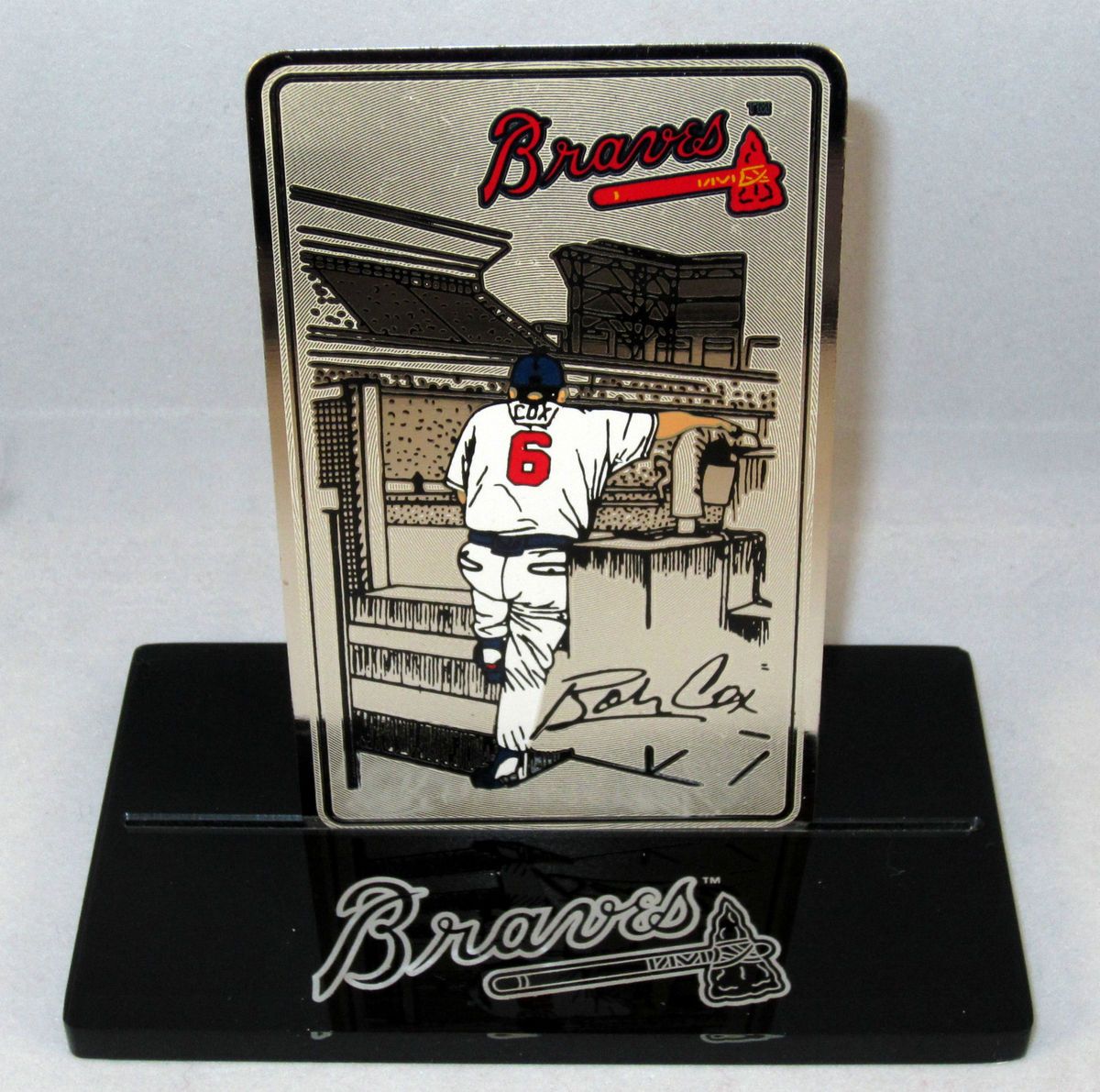 Bobby Cox Metal Card w Display Stand Managerial Record RARE Braves 
