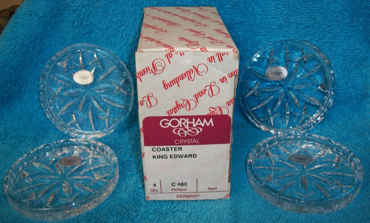 Gorham Crystal C 480 King Edward 4 Pc. Coaster Set With Box Made In 