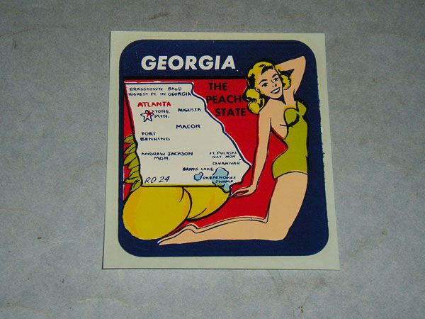 Vintage Georgia State Souvenir Travel Decal Sticker Pin Up Girl