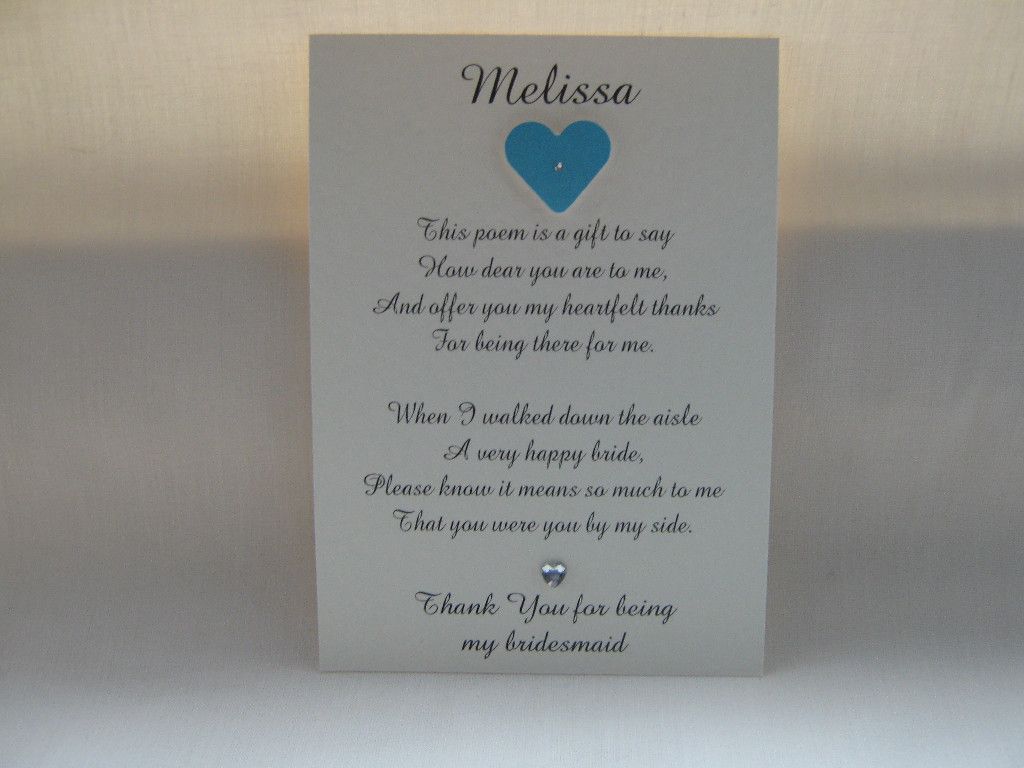 Thank You Bridesmaid Poem Card Personalised Handmade
