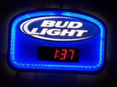 Blue Neon Bud Light Sign w Clock Budweiser Lite Beer Vintage Digital 