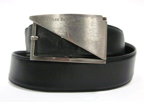 Cesare PACIOTTI Mens Black Leather Silver Hardware Belt