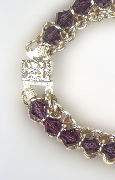 Silver Chain Maille Designer Bracelet Austrian Crystals