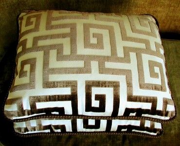 Clarence House Silk Velvet Fabric Custom Throw Pillows Brown Ivory Set