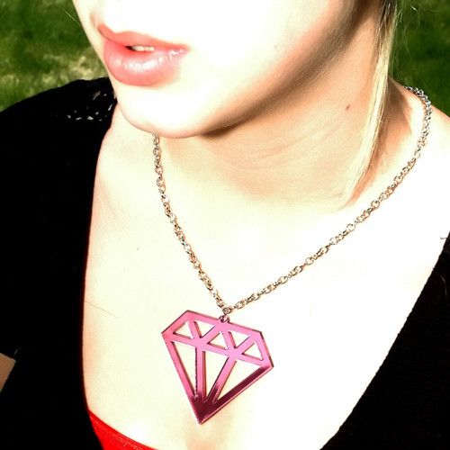 Diamond Bling Pink MIRR Acrylic Necklace Charm Pendant
