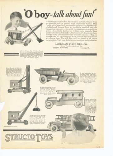 1927 STRUCTO TOYS AMERICAN FLYER TRUCK POLICE FIRE AUTO ART AD