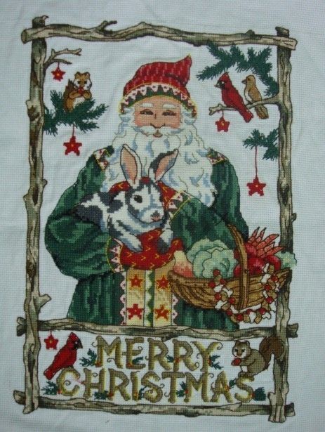 NEW Finished Completed Cross Stitch Santa Gifts Christmas gifts
