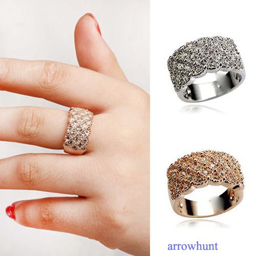  Noble Shining Wide Full Crystal Ring Rhinestone Finger Rings