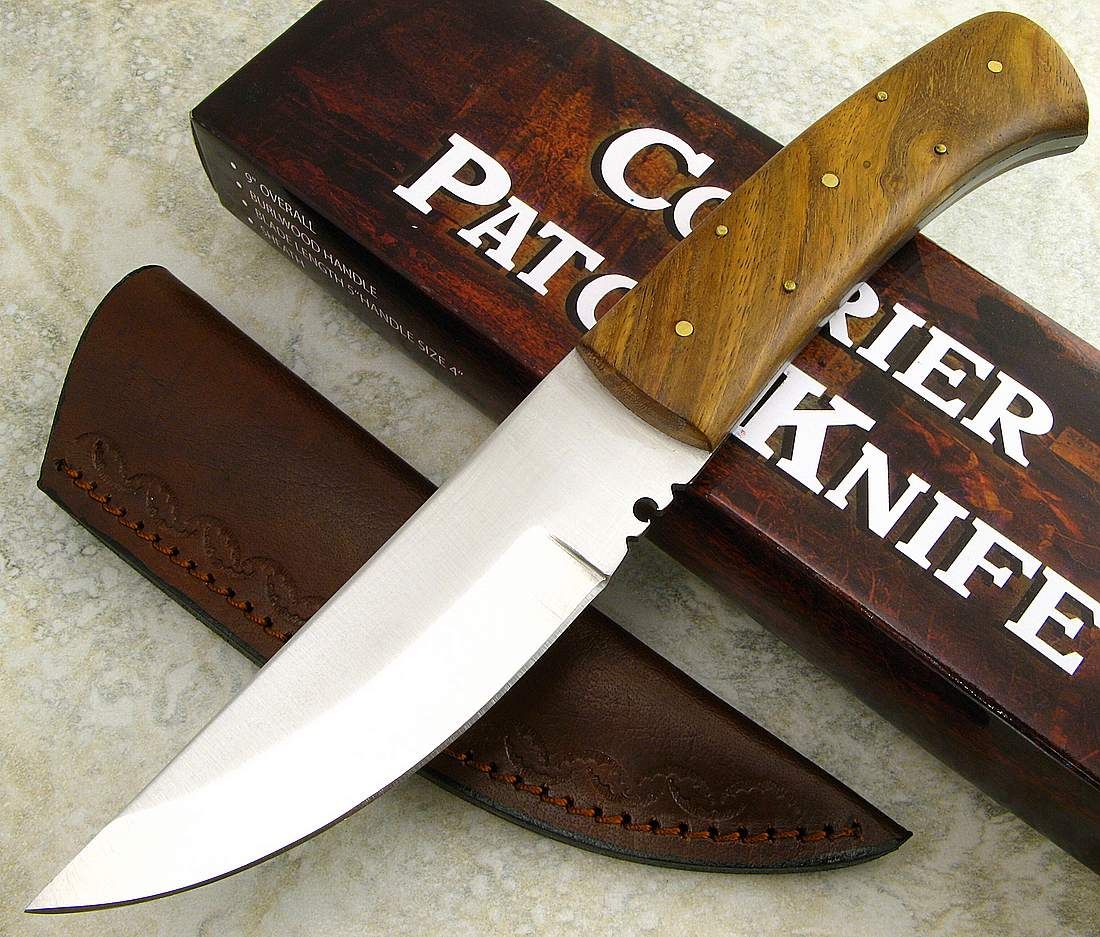 Courier Full Tang Wood Handle Fixed Straight Back Blade Patch Knife