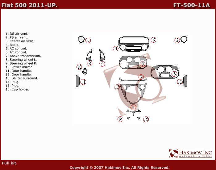 Fiat 500 11 Interior Dashboard Dash Wood Trim Kit Parts 