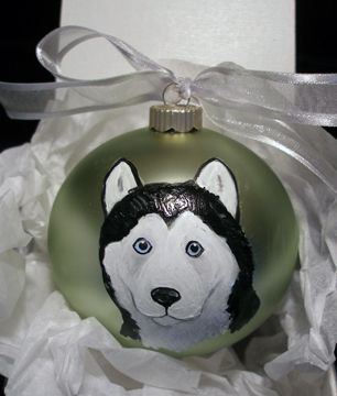 Siberian Husky Dog Hand Painted Christmas Ornament w Name
