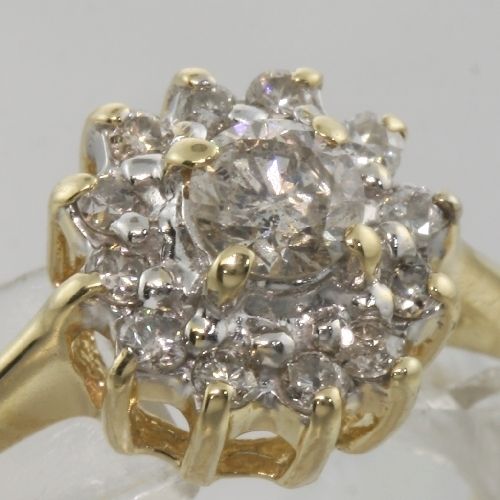 sweet 14k yellow gold floral diamond cluster ring