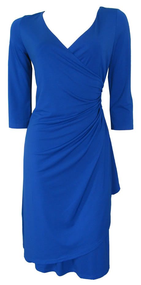 Royal Blue 3 4 Sleeve Faux Wrap Day Dress Size 10 New