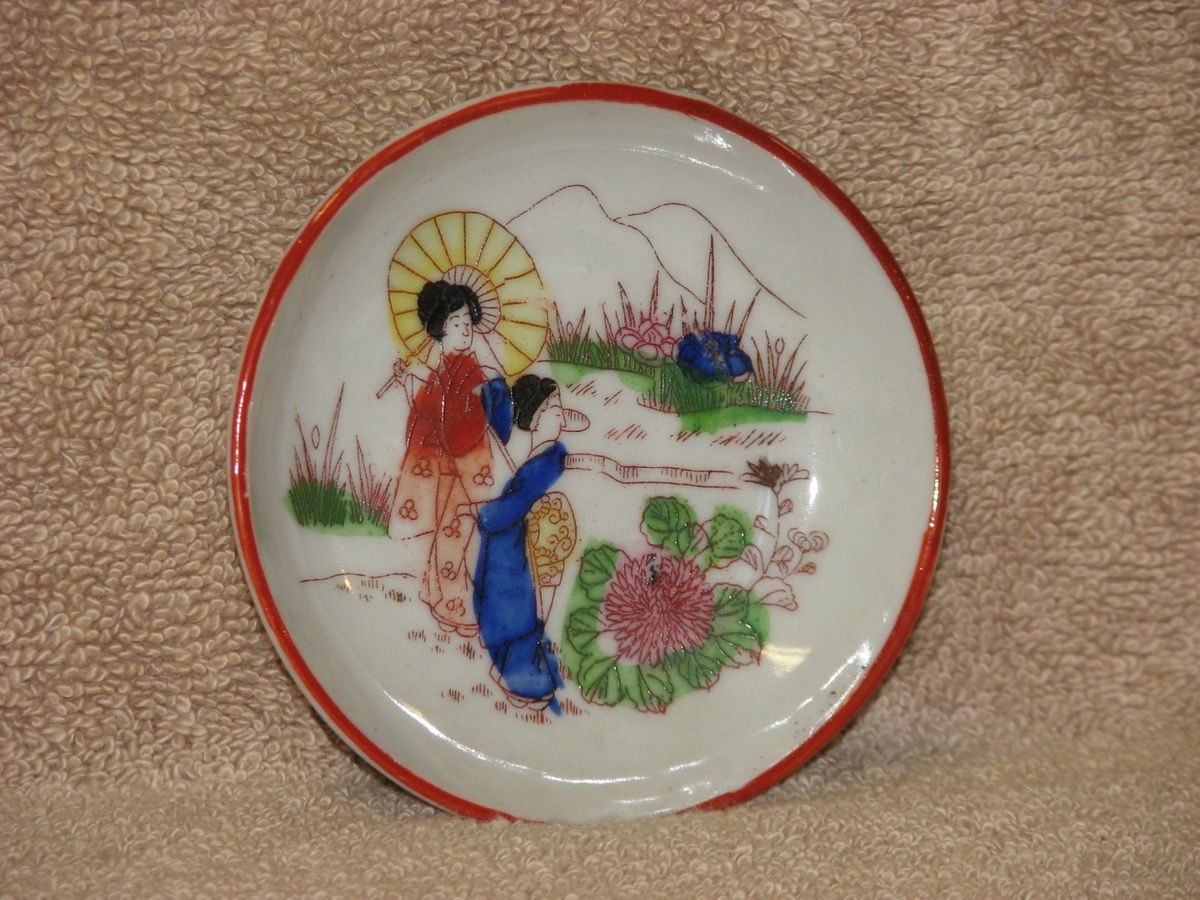 Vintage Geisha Girl Porcelain Dipping Dish Plate 2 5 Handpainted Made