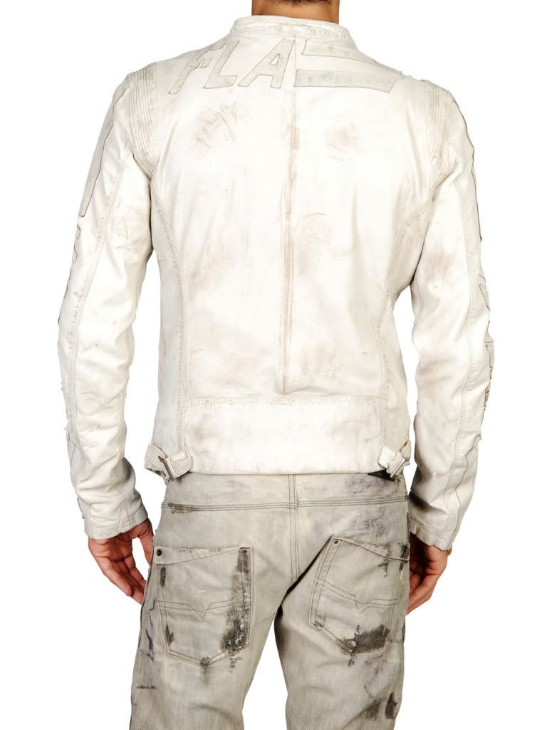 Diesel Legat White Leather Jacket Size L 100 Authentic