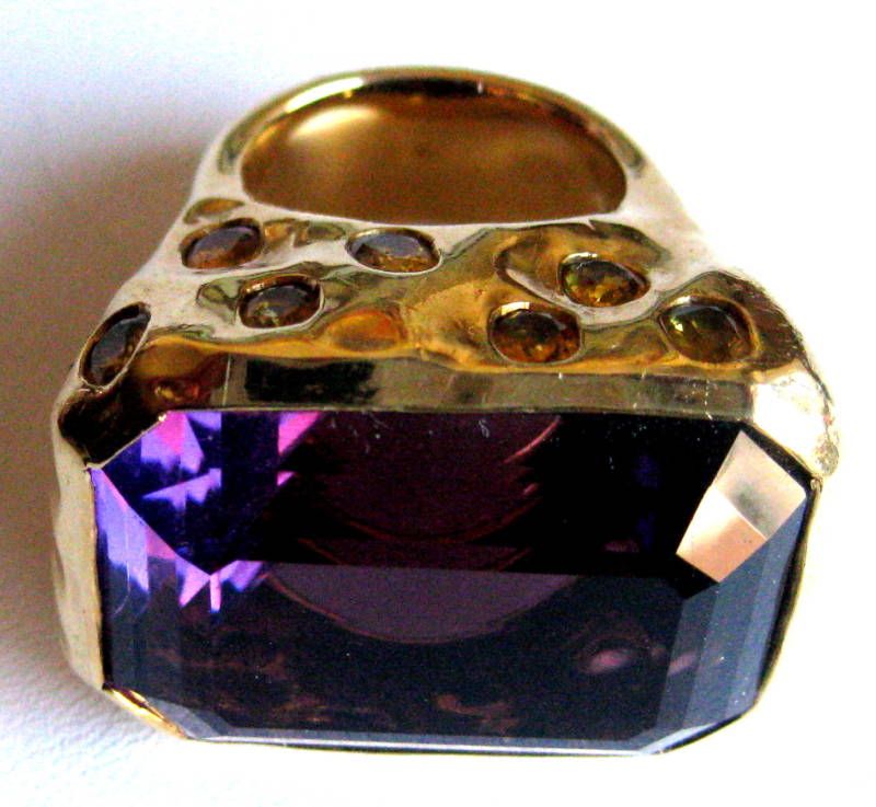 Tony Duquette 18K Gold Amethyst Yellow Sapphire Ring