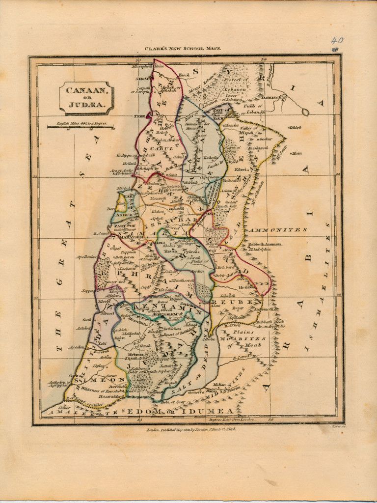 Canaan or Judea Palestine Holy Land C 1828 Antique Map w Old Hand