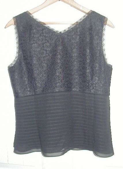 Ann Taylor Black Lace Silk Tank Top Blouse Size 10 Shell Shirt Brooch
