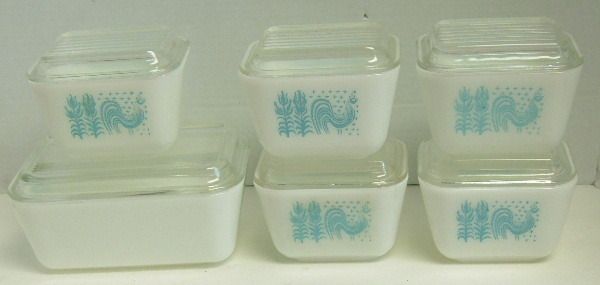 PYREX BUTTERPRINT REFRIGERATOR DISHES 6 DISHES 6 LIDS ROOSTER NICE