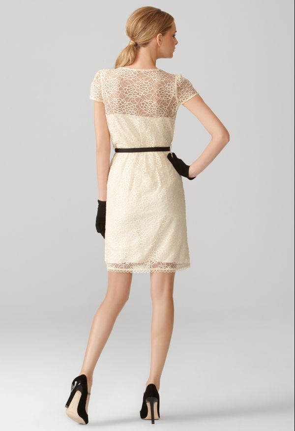  Ivory White Floral Lace Emilie Faux Wrap Dress 6 UK 10 $360