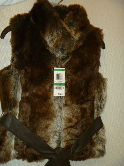 Epic Threads Girls Faux Fur Belted Long Vest Barrel Brown L 14