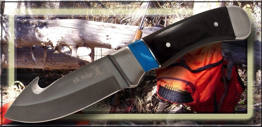 Elk Ridge Knives Gut Hook Hunting Skinning Knife Turquoise Wood Handle