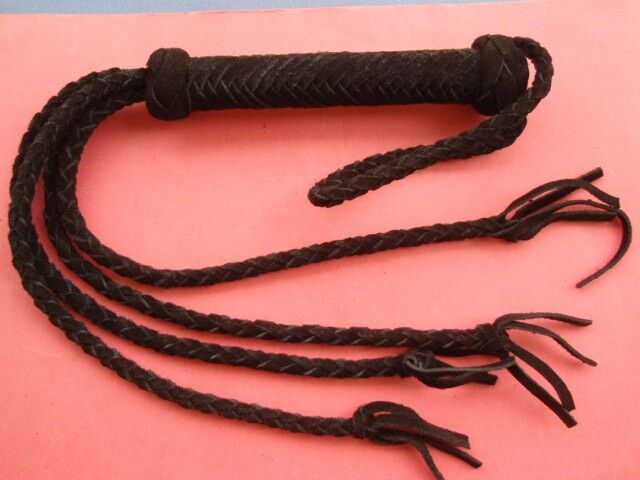 Black Suede Leather Lightweight Flogger Cat of 9 Tails with 4 Braided