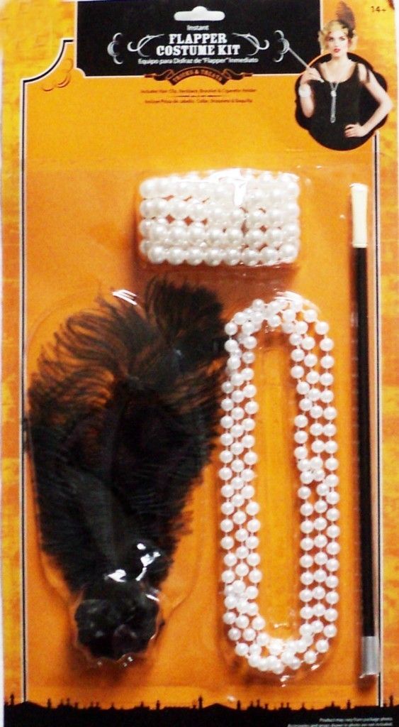 4pc Flapper Accessory Costume Kit Feather Headpiece Pearls Cigarette