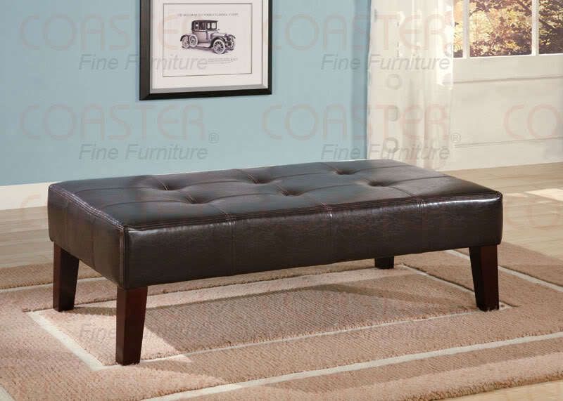 Brown Rectangular Tufted Faux Leather Ottoman Bench by Coaster 501047