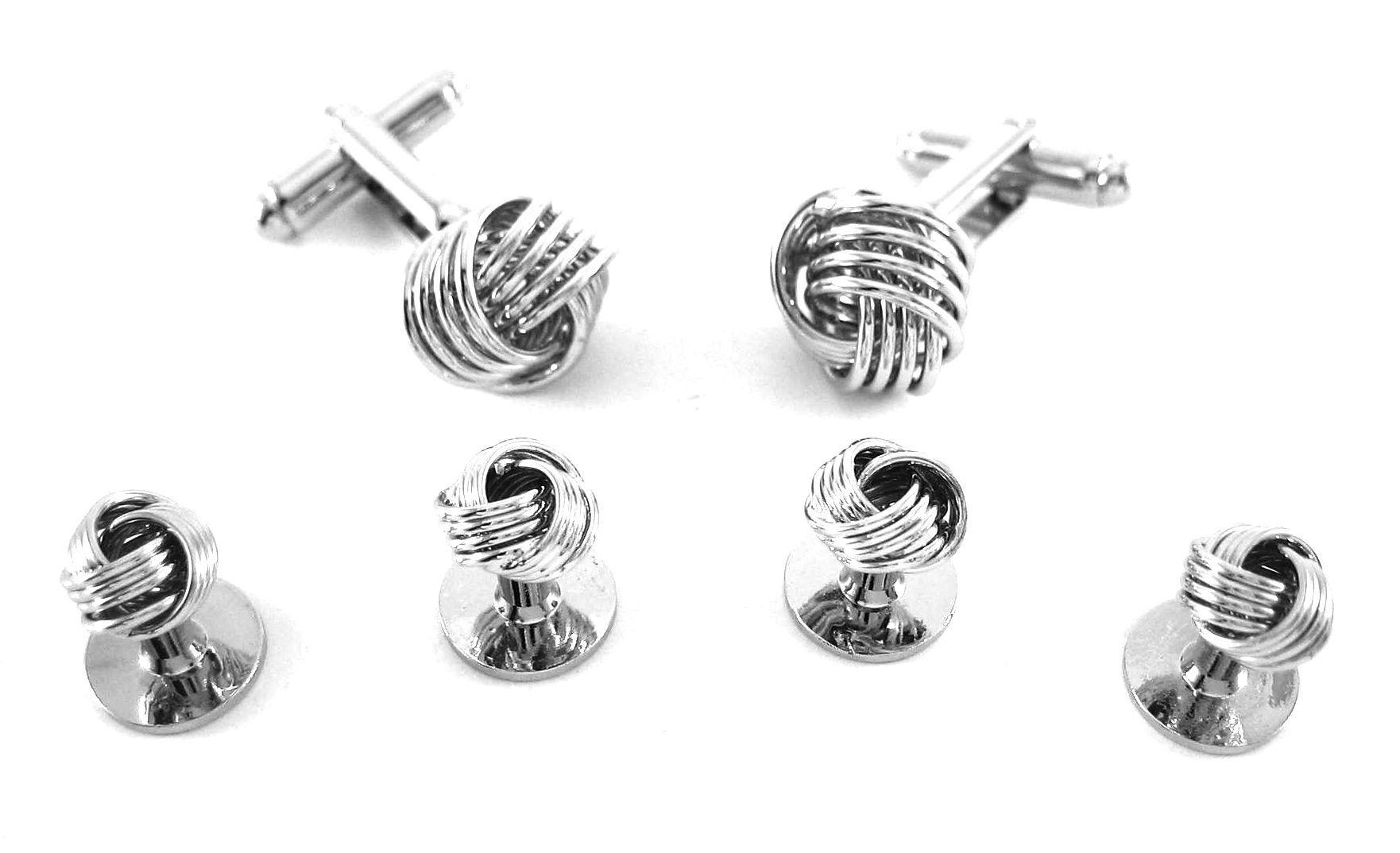Silver Formal Classic Love Knot Cufflinks and Stud Set