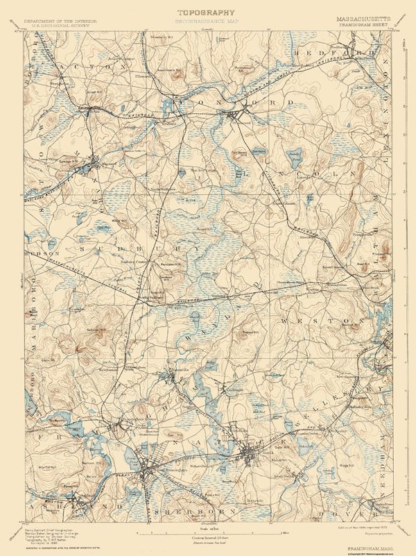 Topographical Maps USGS Topo Map Framingham Sheet Massachusetts MA