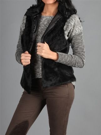 218  5 48 Faux Fur Vest Jacket Sz 2 Caviar Black