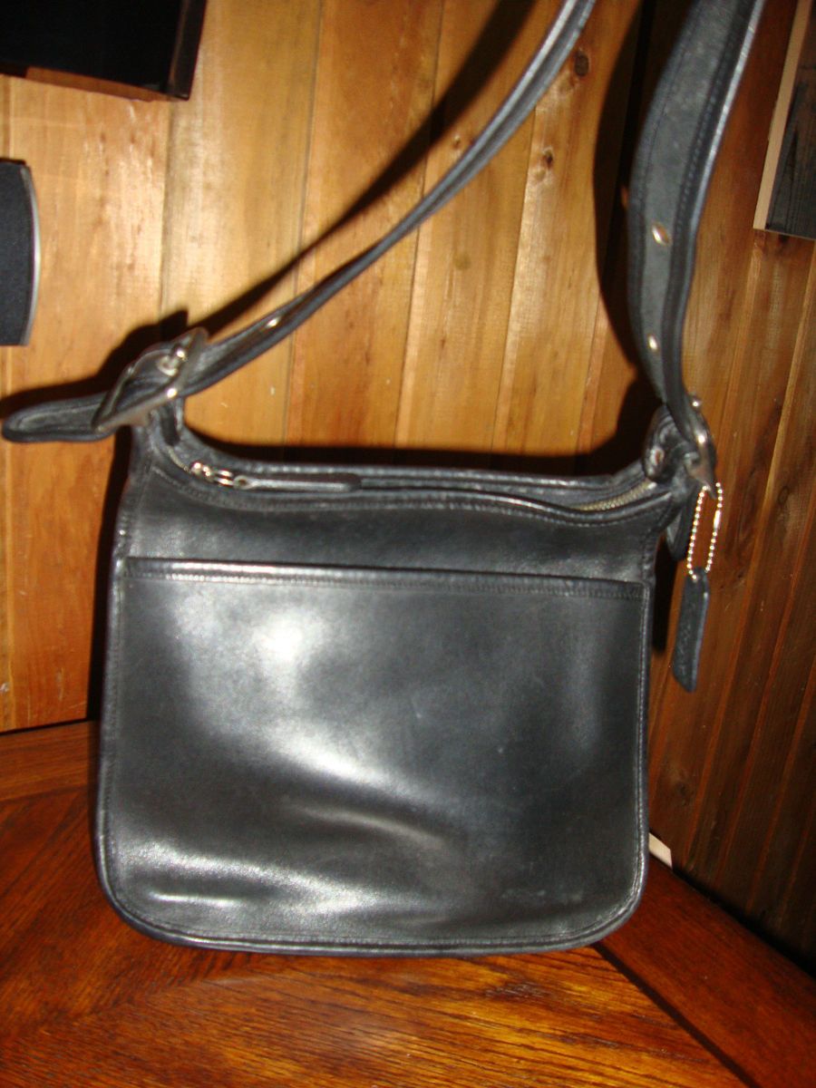 Vintage Coach Large Black Leather Bag Purse Handbag