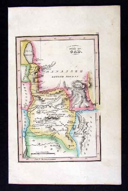 1836 Bible Map Israel Tribe of Gad Holy Land