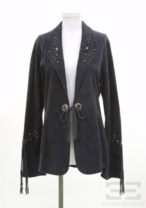 Glen Arthur for Chester Midnight Blue Suede Gold Studded Jacket Size